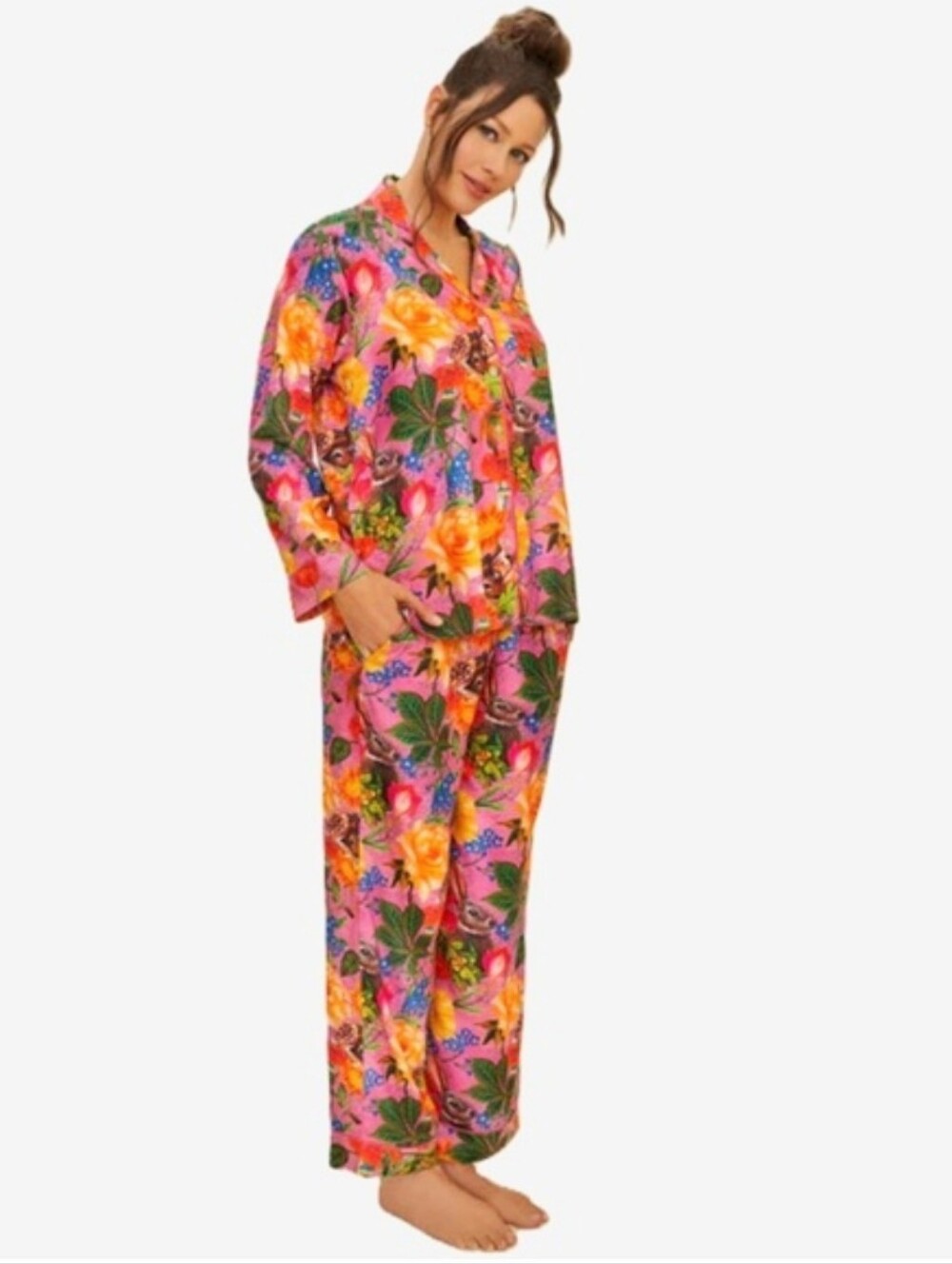 Powder Pajama Set Woodland Creatures Vibrant Pink Top And Pants